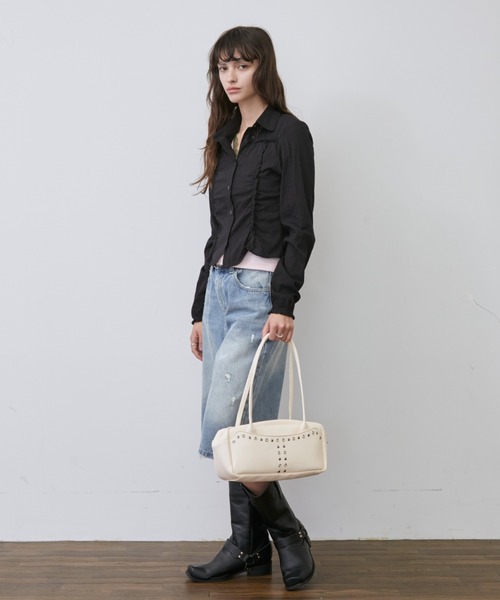 Rohwel(ローウェル)の「Lace Shirring Gather Shirt / レースシャーリングギャザーシャツ(シャツ/ブラウス・レディース・ホワイト/ブラック・FREE)」の8枚目の写真