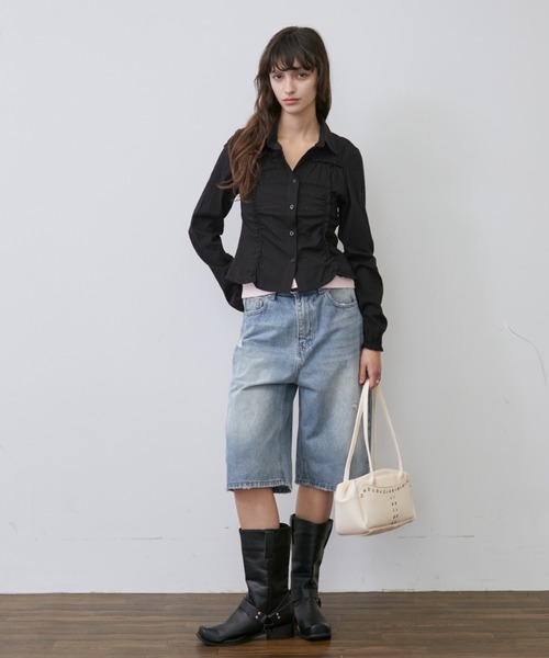 Rohwel(ローウェル)の「Lace Shirring Gather Shirt / レースシャーリングギャザーシャツ(シャツ/ブラウス・レディース・ホワイト/ブラック・FREE)」の7枚目の写真