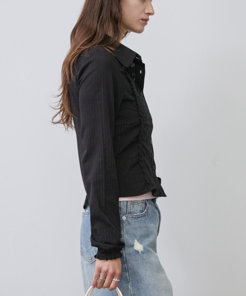 Rohwel(ローウェル)の「Lace Shirring Gather Shirt / レースシャーリングギャザーシャツ(シャツ/ブラウス・レディース・ホワイト/ブラック・FREE)」の5枚目の写真