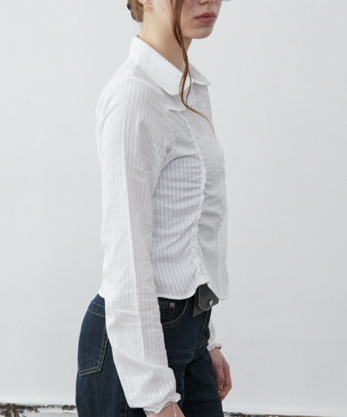 Rohwel(ローウェル)の「Lace Shirring Gather Shirt / レースシャーリングギャザーシャツ(シャツ/ブラウス・レディース・ホワイト/ブラック・FREE)」の18枚目の写真