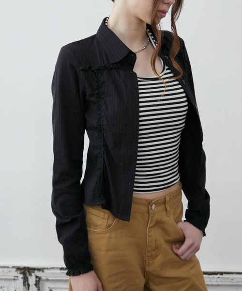 Rohwel(ローウェル)の「Lace Shirring Gather Shirt / レースシャーリングギャザーシャツ(シャツ/ブラウス・レディース・ホワイト/ブラック・FREE)」の12枚目の写真