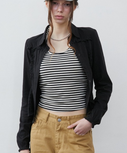 Rohwel(ローウェル)の「Lace Shirring Gather Shirt / レースシャーリングギャザーシャツ(シャツ/ブラウス・レディース・ホワイト/ブラック・FREE)」の10枚目の写真