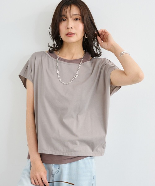 BARNYARDSTORM(バンヤードストーム)の「BARNYARDSTORM / レイヤードゆるTシャツ/マシンウォッシャブル(Tシャツ/カットソー・レディース・ホワイト/グレー系その他・FREE)」の2枚目の写真