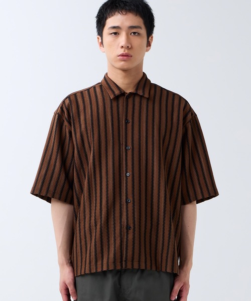 DAWNCE（ダウンス）の「メッシュストライプ半袖シャツ（シャツ/ブラウス・メンズ・ブラック/ブラウン・L/M）」の3枚目の写真