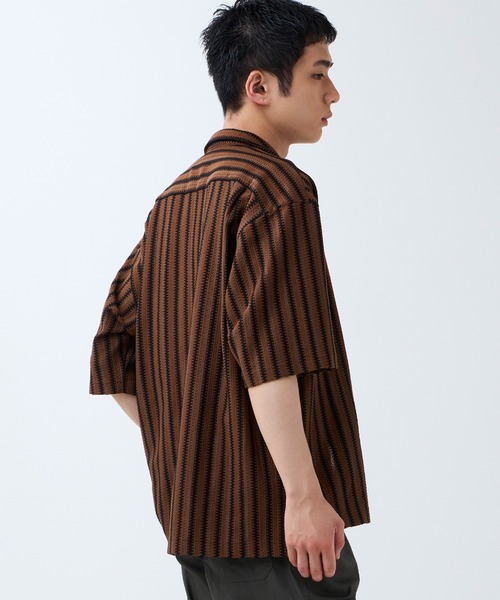 DAWNCE（ダウンス）の「メッシュストライプ半袖シャツ（シャツ/ブラウス・メンズ・ブラック/ブラウン・L/M）」の9枚目の写真