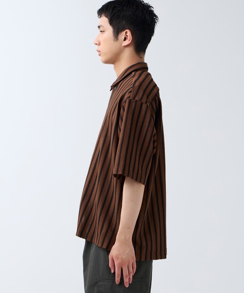 DAWNCE（ダウンス）の「メッシュストライプ半袖シャツ（シャツ/ブラウス・メンズ・ブラック/ブラウン・L/M）」の10枚目の写真