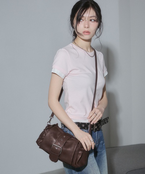 ENVYM（アンビー）の「レイヤードコンパクトTシャツ（Tシャツ/カットソー・レディース・ブラック/ネイビー/ホワイト/ピンク・FREE）」の11枚目の写真