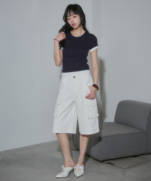 ENVYM（アンビー）の「レイヤードコンパクトTシャツ（Tシャツ/カットソー・レディース・ブラック/ネイビー/ホワイト/ピンク・FREE）」の8枚目の写真