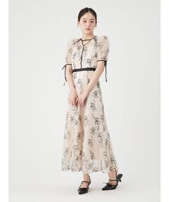セール】【00サイズあり】プリントプリーツシャーリングワンピース