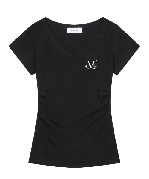 MUCENT（ムセント）の「◇MUCENT◇ブランド直輸入正規品/YATI サイドシャーリング Vネック ハーフT YATI SIDE SHIRRING V-NECK HALF T（Tシャツ/カットソー・レディース・グレー/ホワイト/ブラック・FREE）」の2枚目の写真