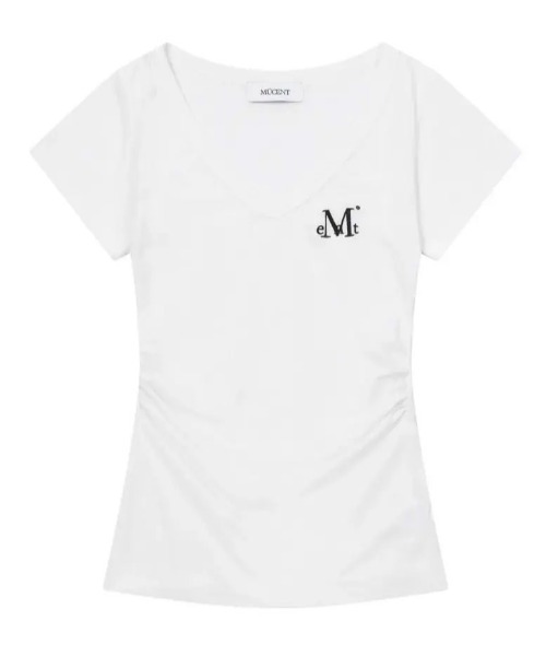 MUCENT（ムセント）の「◇MUCENT◇ブランド直輸入正規品/YATI サイドシャーリング Vネック ハーフT YATI SIDE SHIRRING V-NECK HALF T（Tシャツ/カットソー・レディース・グレー/ホワイト/ブラック・FREE）」の4枚目の写真