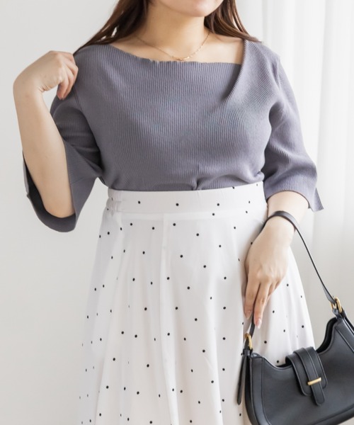 CLETTE（クレット）の「CLETTEオリジナルアシメネックリブニット（ニット/セーター・レディース・ブラウン/パープル/チャコールグレー・4L/3L/LL）」の10枚目の写真