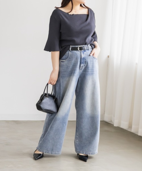 CLETTE（クレット）の「CLETTEオリジナルアシメネックリブニット（ニット/セーター・レディース・ブラウン/パープル/チャコールグレー・4L/3L/LL）」の6枚目の写真