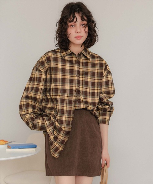 titivate(ティティベイト)の「カシュクールチェックオーバーシャツ(シャツ/ブラウス・レディース・ベージュ/ブルー/ダークブラウン/グレー・FREE)」の3枚目の写真