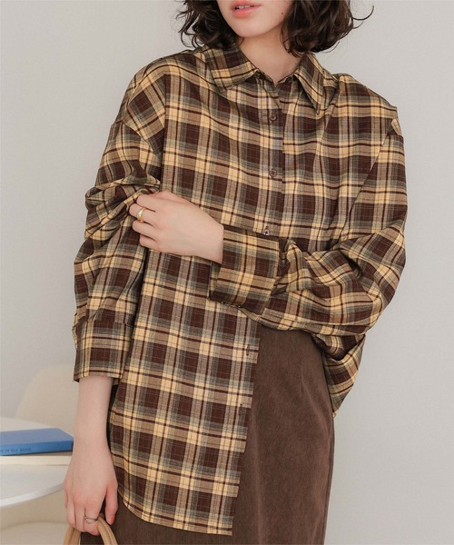 titivate(ティティベイト)の「カシュクールチェックオーバーシャツ(シャツ/ブラウス・レディース・ベージュ/ブルー/ダークブラウン/グレー・FREE)」の11枚目の写真