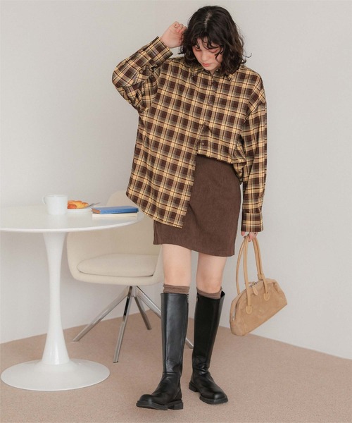 titivate(ティティベイト)の「カシュクールチェックオーバーシャツ(シャツ/ブラウス・レディース・ベージュ/ブルー/ダークブラウン/グレー・FREE)」の12枚目の写真