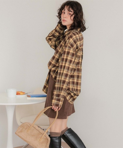 titivate(ティティベイト)の「カシュクールチェックオーバーシャツ(シャツ/ブラウス・レディース・ベージュ/ブルー/ダークブラウン/グレー・FREE)」の15枚目の写真