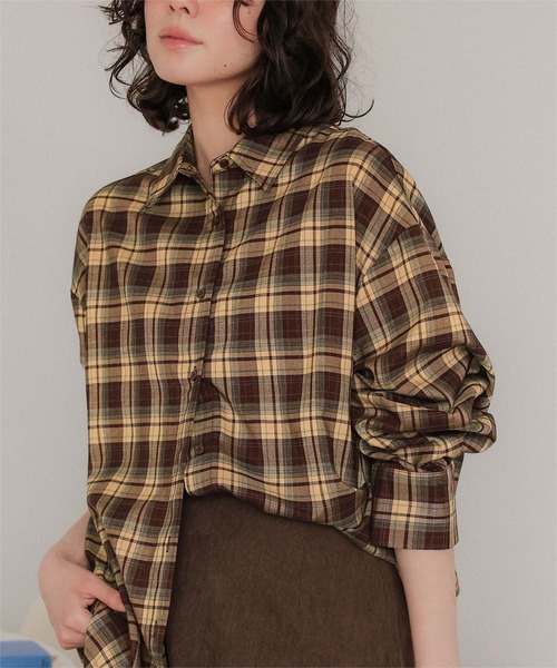 titivate(ティティベイト)の「カシュクールチェックオーバーシャツ(シャツ/ブラウス・レディース・ベージュ/ブルー/ダークブラウン/グレー・FREE)」の16枚目の写真