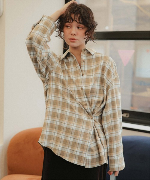 titivate(ティティベイト)の「カシュクールチェックオーバーシャツ(シャツ/ブラウス・レディース・ベージュ/ブルー/ダークブラウン/グレー・FREE)」の20枚目の写真