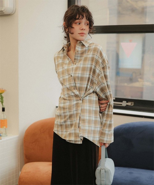 titivate(ティティベイト)の「カシュクールチェックオーバーシャツ(シャツ/ブラウス・レディース・ベージュ/ブルー/ダークブラウン/グレー・FREE)」の22枚目の写真