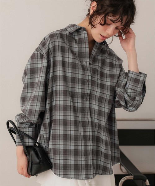 titivate(ティティベイト)の「カシュクールチェックオーバーシャツ(シャツ/ブラウス・レディース・ベージュ/ブルー/ダークブラウン/グレー・FREE)」の10枚目の写真