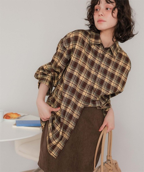 titivate(ティティベイト)の「カシュクールチェックオーバーシャツ(シャツ/ブラウス・レディース・ベージュ/ブルー/ダークブラウン/グレー・FREE)」の13枚目の写真