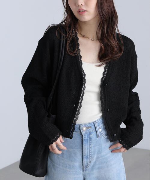 FREE'S MART（フリーズマート）の「〈ＭＦＭ〉レーストリムカーデ（ニット/セーター・レディース・ライトグリーン/ホワイト/ブラック/グレー・FREE）」の7枚目の写真
