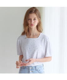 パフスリーブネックラインTシャツ - ホワイト