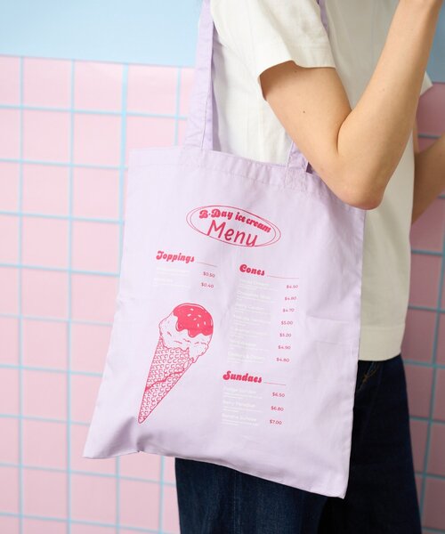 BIRTHDAY BAR(バースデイバー)の「B-DAYアイスクリーム コットントートバック(トートバッグ・レディース・ブラウン/バイオレット・0)」の6枚目の写真