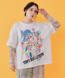 ScoLar(スカラー) レースリボン付き 花ネコ柄Tシャツ