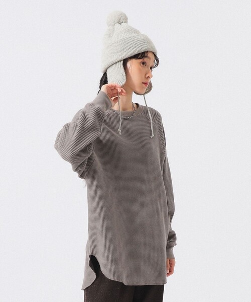BEAMS BOY(ビームスボーイ)の「ビッグ サーマル ロングスリーブ(Tシャツ/カットソー・レディース・ブラック/オフホワイト/グレー系その他・0/1/2)」の1枚目の写真