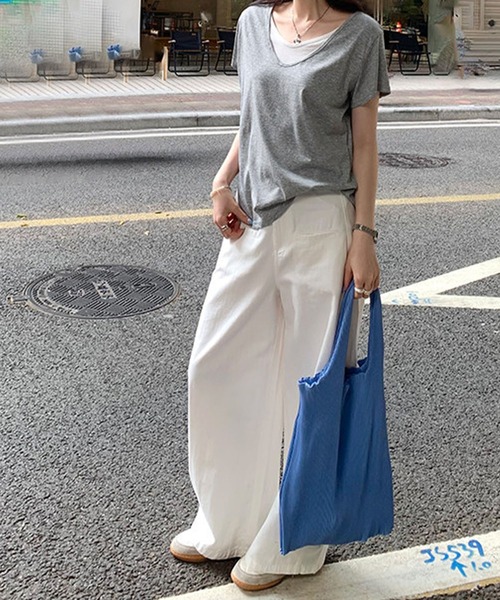 meJane(ミージェーン)の「配色レイヤード風 半そでTシャツ(Tシャツ/カットソー・レディース・ホワイト/ブラック/霜降りグレー・FREE)」の11枚目の写真