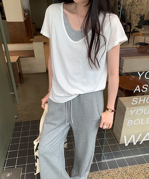 meJane(ミージェーン)の「配色レイヤード風 半そでTシャツ(Tシャツ/カットソー・レディース・ホワイト/ブラック/霜降りグレー・FREE)」の4枚目の写真