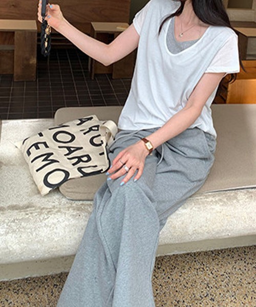 meJane(ミージェーン)の「配色レイヤード風 半そでTシャツ(Tシャツ/カットソー・レディース・ホワイト/ブラック/霜降りグレー・FREE)」の5枚目の写真