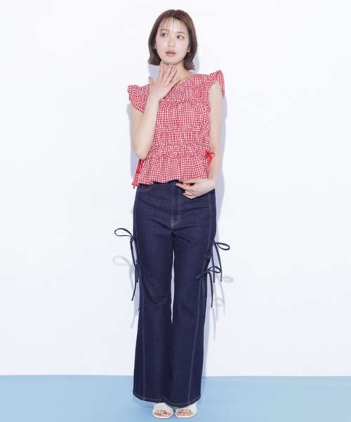 JILL by JILL STUART（ジルバイジルスチュアート）の「【再入荷】サイドリボンフレアデニム（デニムパンツ・レディース・ブルー・M/S）」の15枚目の写真