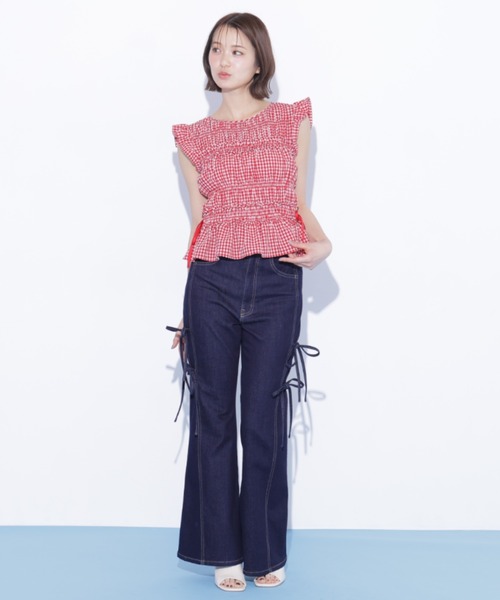JILL by JILL STUART（ジルバイジルスチュアート）の「【再入荷】サイドリボンフレアデニム（デニムパンツ・レディース・ブルー・M/S）」の14枚目の写真