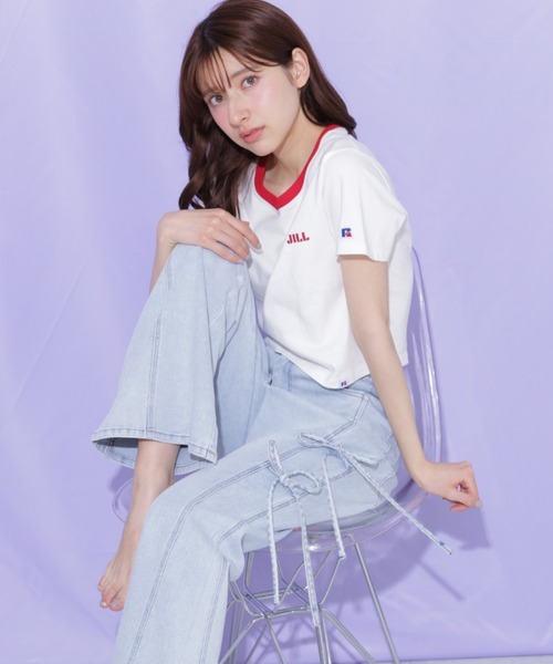 JILL by JILL STUART（ジルバイジルスチュアート）の「【再入荷】サイドリボンフレアデニム（デニムパンツ・レディース・ブルー・M/S）」の6枚目の写真