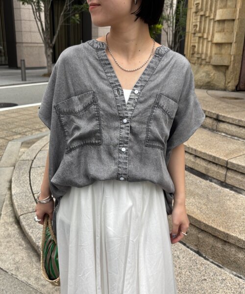 Jena espace merveilleux(ジェナ エスパスメルヴェイユ)の「【サラサラ半袖デニム】テンセルフレンチシャツ(シャツ/ブラウス・レディース・サックスブルー/ブルー/グレー・FREE)」の16枚目の写真