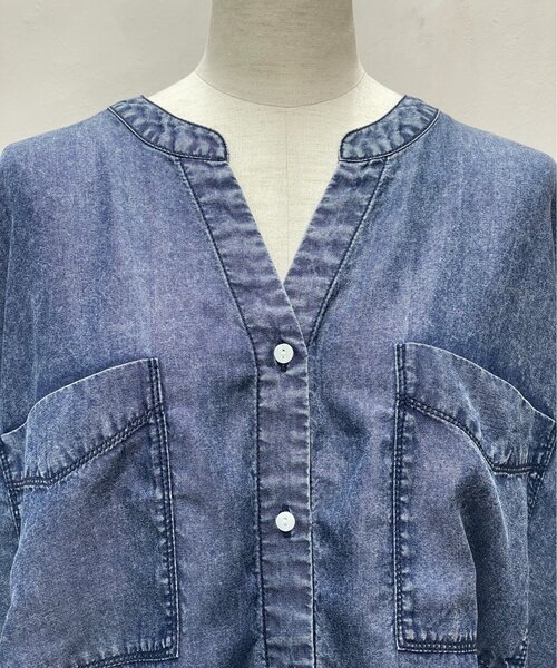 Jena espace merveilleux(ジェナ エスパスメルヴェイユ)の「【サラサラ半袖デニム】テンセルフレンチシャツ(シャツ/ブラウス・レディース・サックスブルー/ブルー/グレー・FREE)」の4枚目の写真