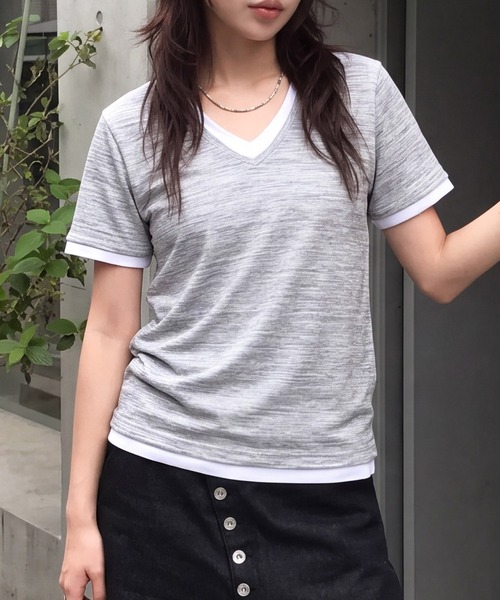 ARCHIVER(アーカイバ)の「【Bd】ユニセックス 杢天竺 レイヤード VネックTシャツ(Tシャツ/カットソー・レディース・グレー/ホワイト/ブラック/ワインレッド・X-LARGE/MEDIUM/LARGE)」の1枚目の写真