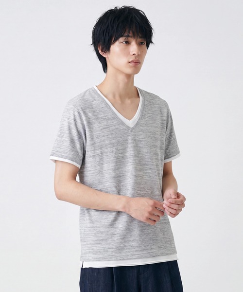 ARCHIVER(アーカイバ)の「【Bd】ユニセックス 杢天竺 レイヤード VネックTシャツ(Tシャツ/カットソー・レディース・グレー/ホワイト/ブラック/ワインレッド・X-LARGE/MEDIUM/LARGE)」の7枚目の写真