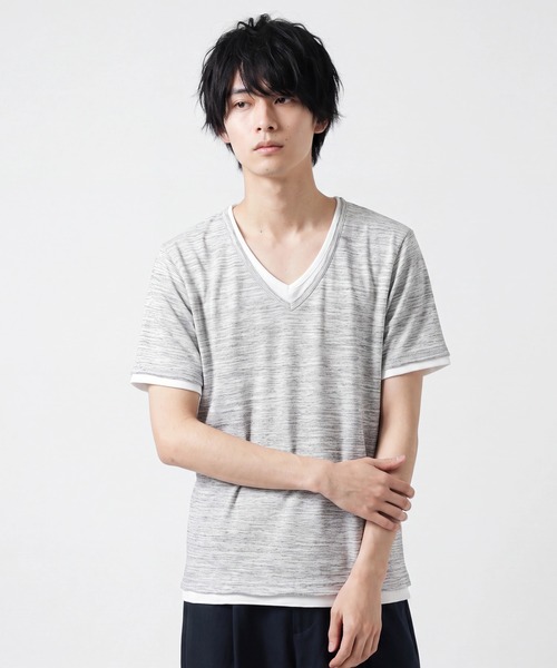 ARCHIVER(アーカイバ)の「【Bd】ユニセックス 杢天竺 レイヤード VネックTシャツ(Tシャツ/カットソー・レディース・グレー/ホワイト/ブラック/ワインレッド・X-LARGE/MEDIUM/LARGE)」の5枚目の写真