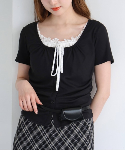 tiptop(ティップトップ)の「テレコレイヤードリボン半袖プルオーバー(Tシャツ/カットソー・レディース・ブラック/ブラック系その他/ホワイト系その他・FREE)」の3枚目の写真