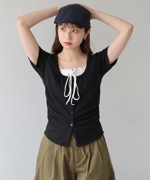 tiptop(ティップトップ)の「テレコレイヤードリボン半袖プルオーバー(Tシャツ/カットソー・レディース・ブラック/ブラック系その他/ホワイト系その他・FREE)」の18枚目の写真