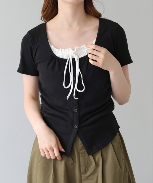 tiptop(ティップトップ)の「テレコレイヤードリボン半袖プルオーバー(Tシャツ/カットソー・レディース・ブラック/ブラック系その他/ホワイト系その他・FREE)」の19枚目の写真
