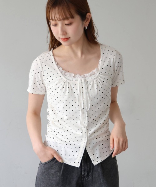 tiptop(ティップトップ)の「テレコレイヤードリボン半袖プルオーバー(Tシャツ/カットソー・レディース・ブラック/ブラック系その他/ホワイト系その他・FREE)」の4枚目の写真