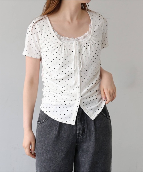 tiptop(ティップトップ)の「テレコレイヤードリボン半袖プルオーバー(Tシャツ/カットソー・レディース・ブラック/ブラック系その他/ホワイト系その他・FREE)」の6枚目の写真