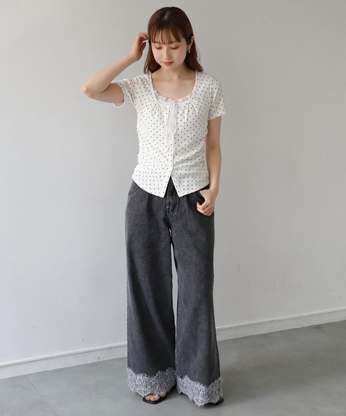 tiptop(ティップトップ)の「テレコレイヤードリボン半袖プルオーバー(Tシャツ/カットソー・レディース・ブラック/ブラック系その他/ホワイト系その他・FREE)」の7枚目の写真
