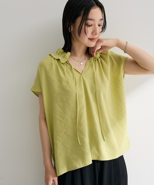 Green Parks(グリーンパークス)の「衿フリルブラウス(シャツ/ブラウス・レディース・オフホワイト/グリーン系その他3/ダークブラウン/ブルー・FREE)」の3枚目の写真