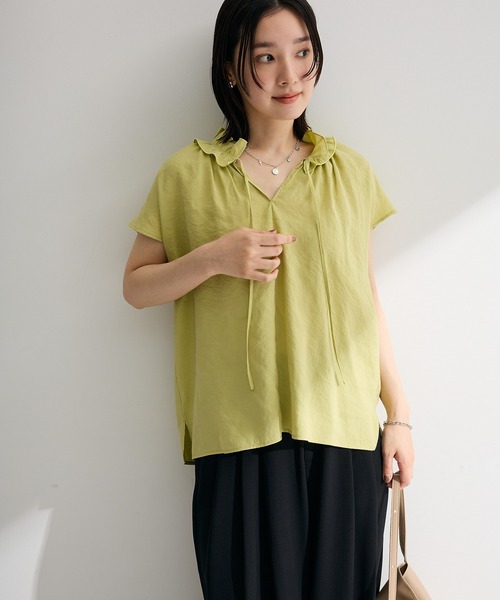 Green Parks(グリーンパークス)の「衿フリルブラウス(シャツ/ブラウス・レディース・オフホワイト/グリーン系その他3/ダークブラウン/ブルー・FREE)」の8枚目の写真